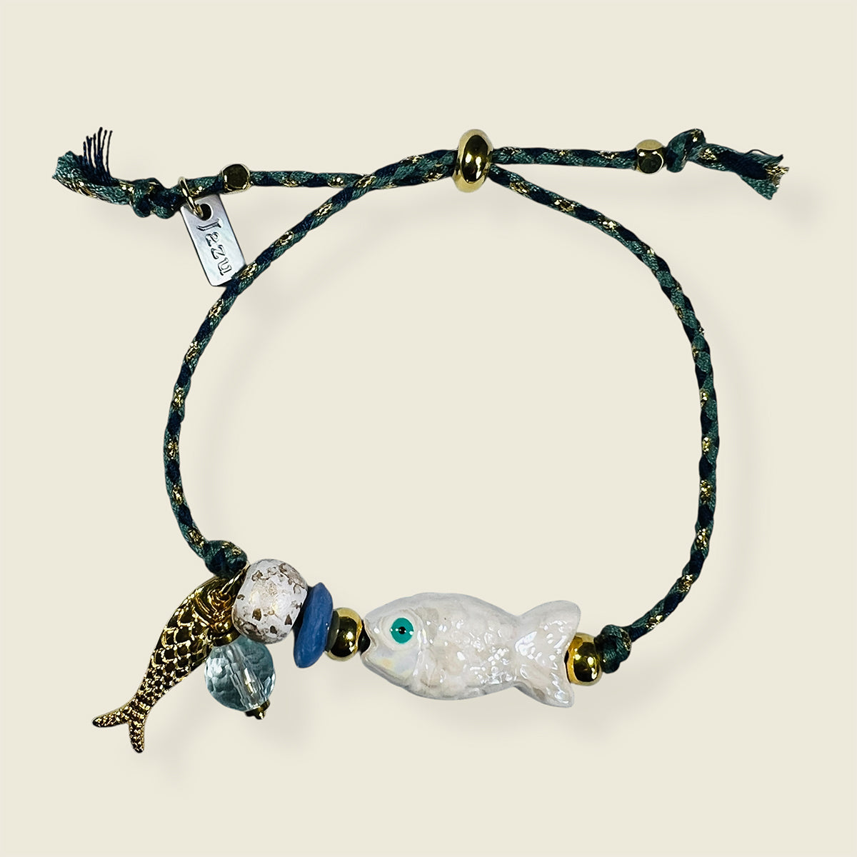 Colorful bracelet with ceramic fish