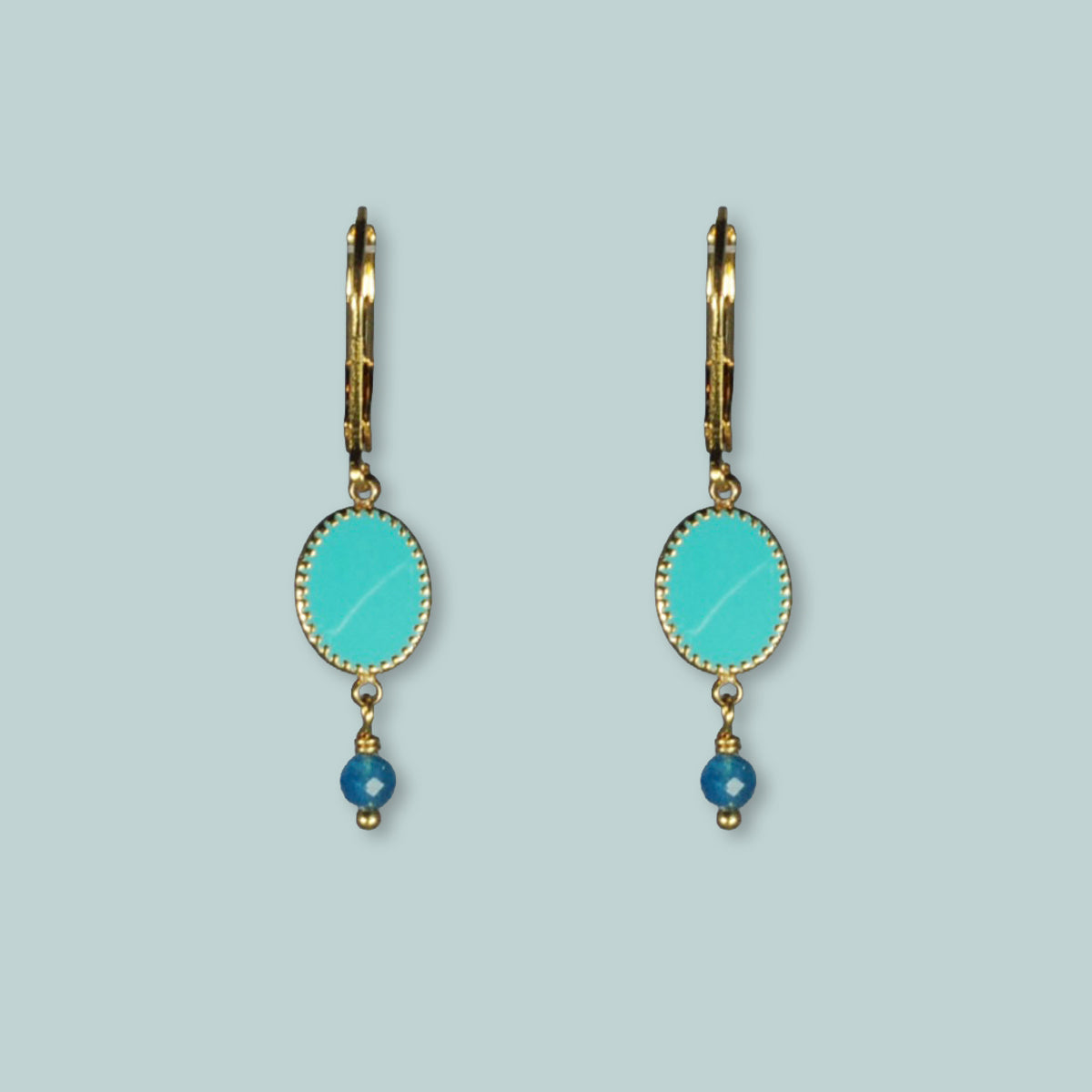 Nona earrings with varying elements, semi-precious green