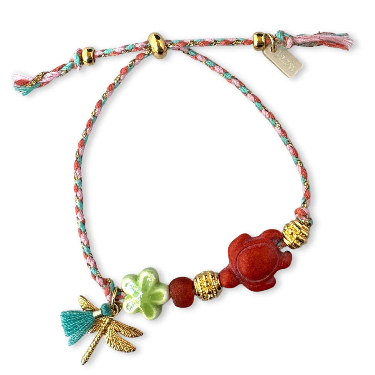 Colorful bracelet with ceramic turtle
