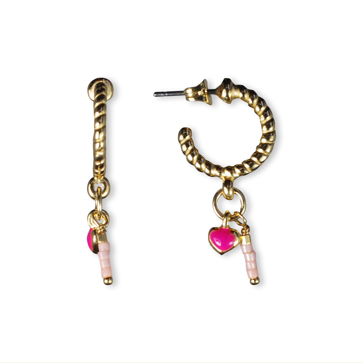 Oorbellen verguld met glaskralen en bedel