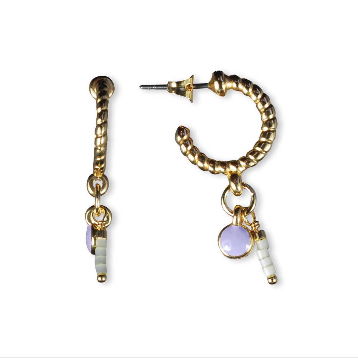 Oorbellen verguld met glaskralen en bedel