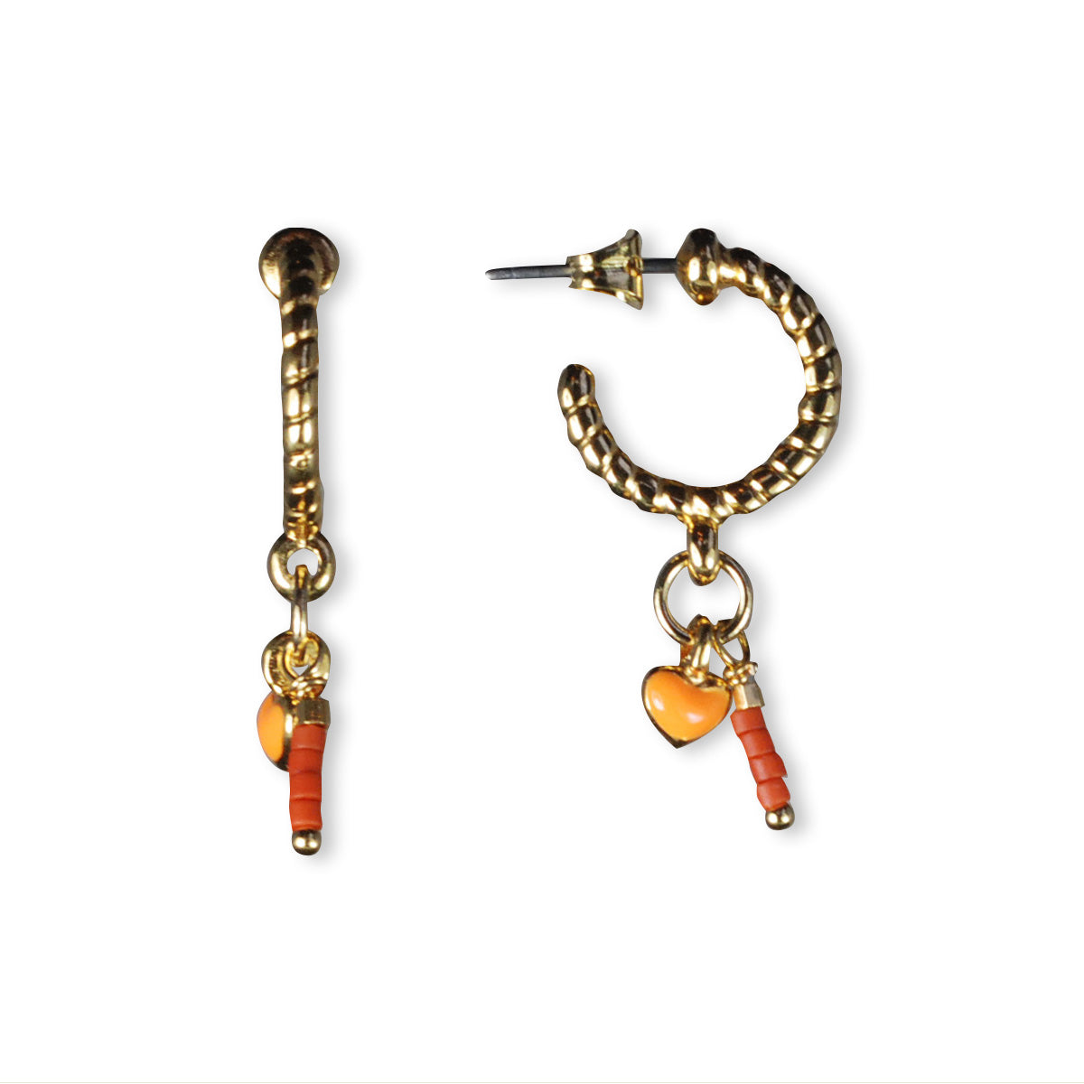 Oorbellen verguld met glaskralen en bedel