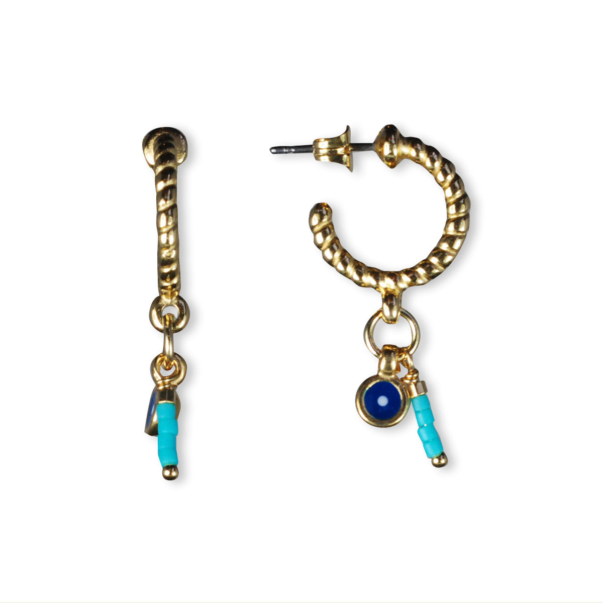 Oorbellen verguld met glaskralen en bedel