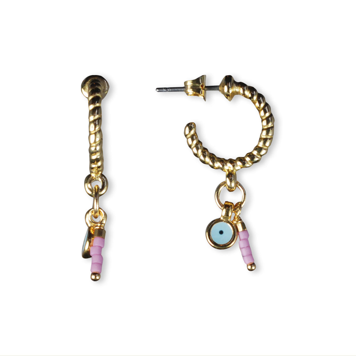 Oorbellen verguld met glaskralen en bedel