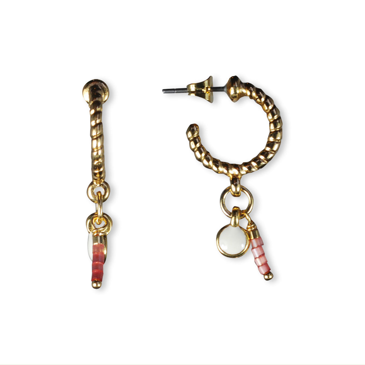 Oorbellen verguld met glaskralen en bedel