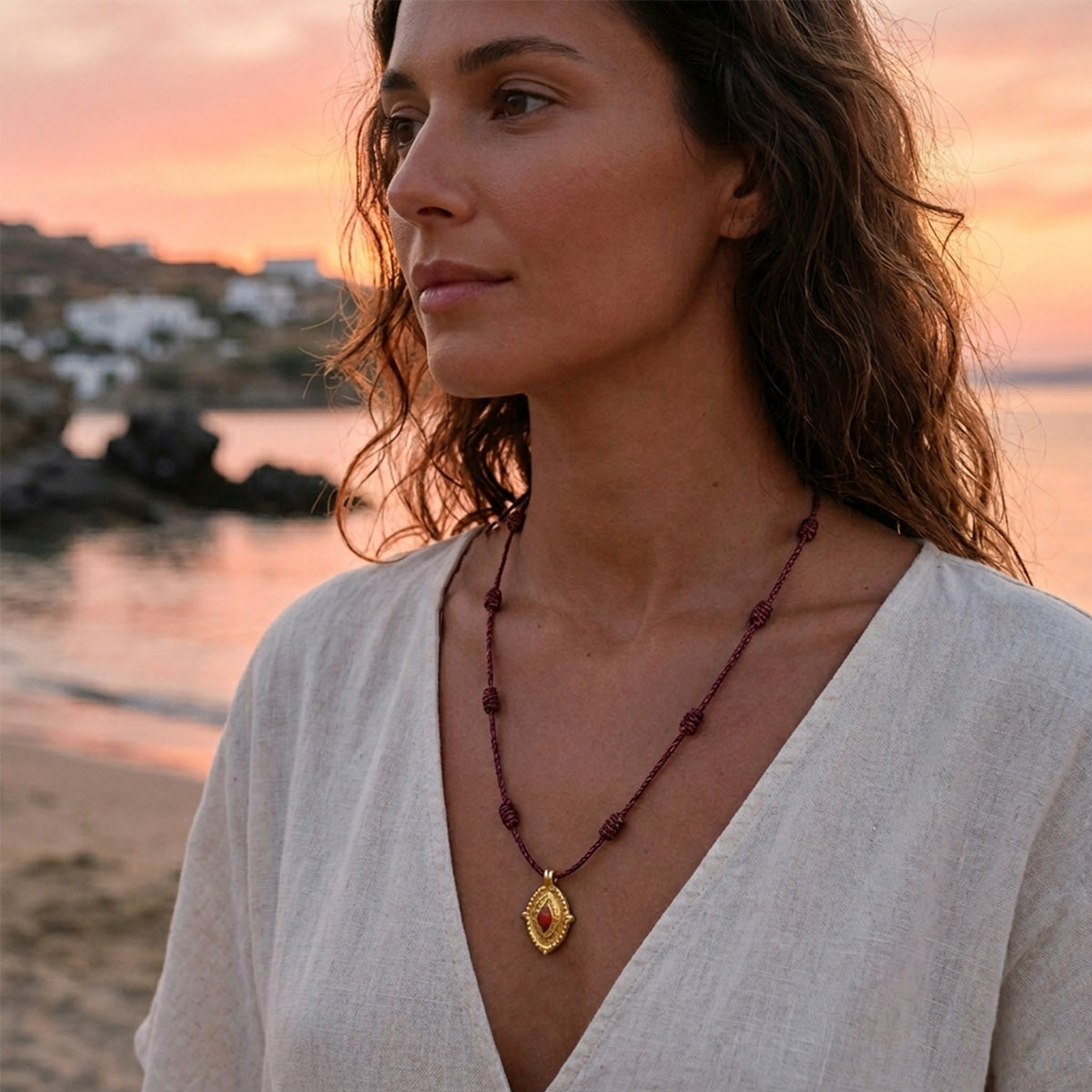 Touw ketting met gouden bedel