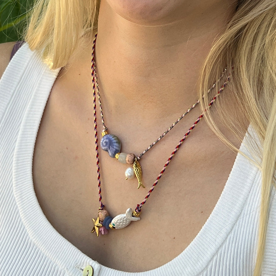 Colorful necklace with ceramic fish