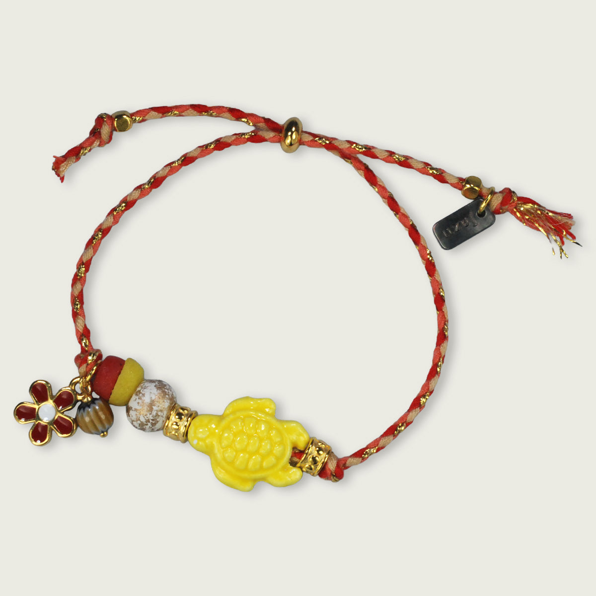 Colorful bracelet with ceramic turtle