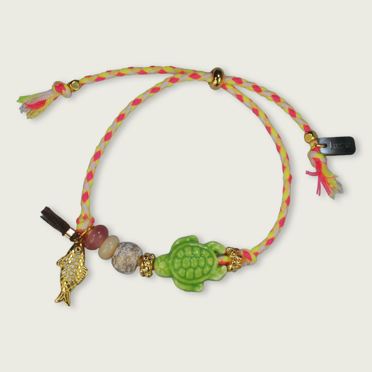 Colorful bracelet with ceramic turtle