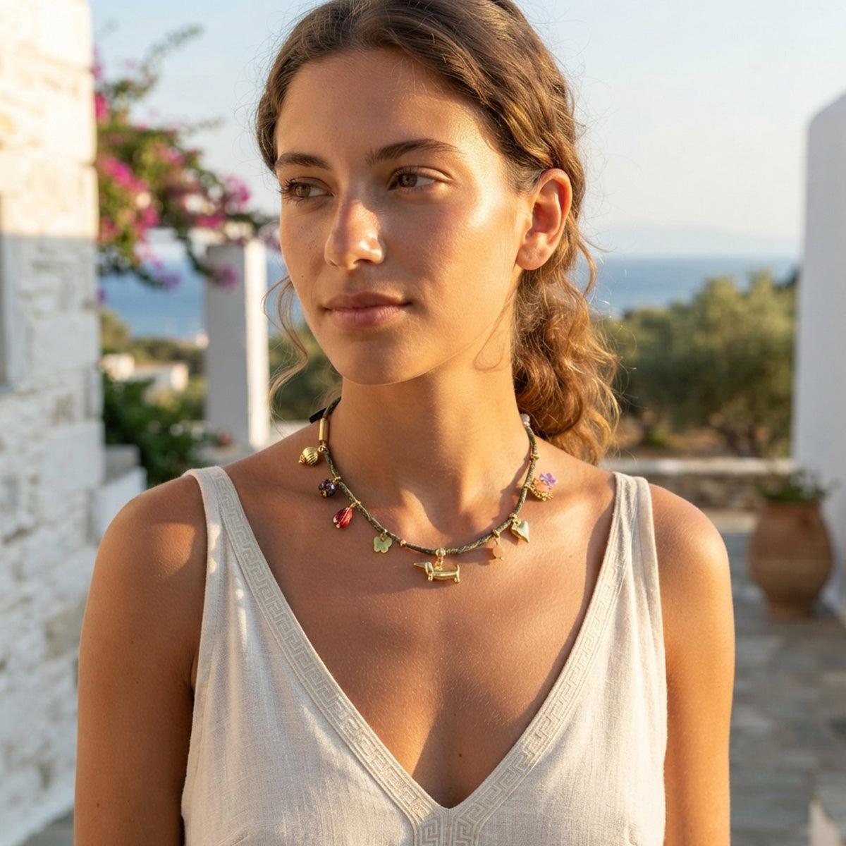 Charm ketting op dik koord