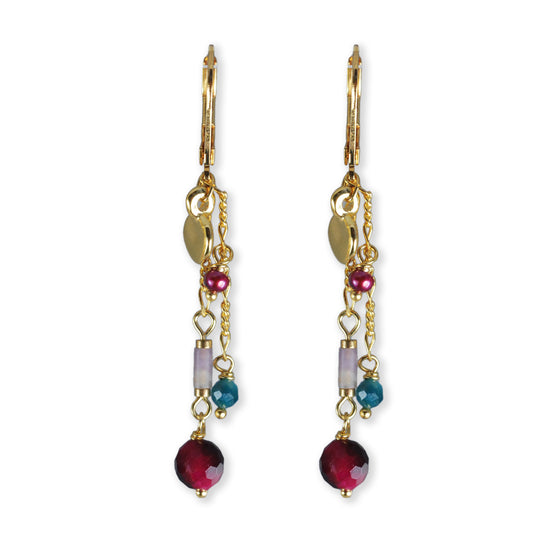 Nona earrings with semi-precious stones, Brown