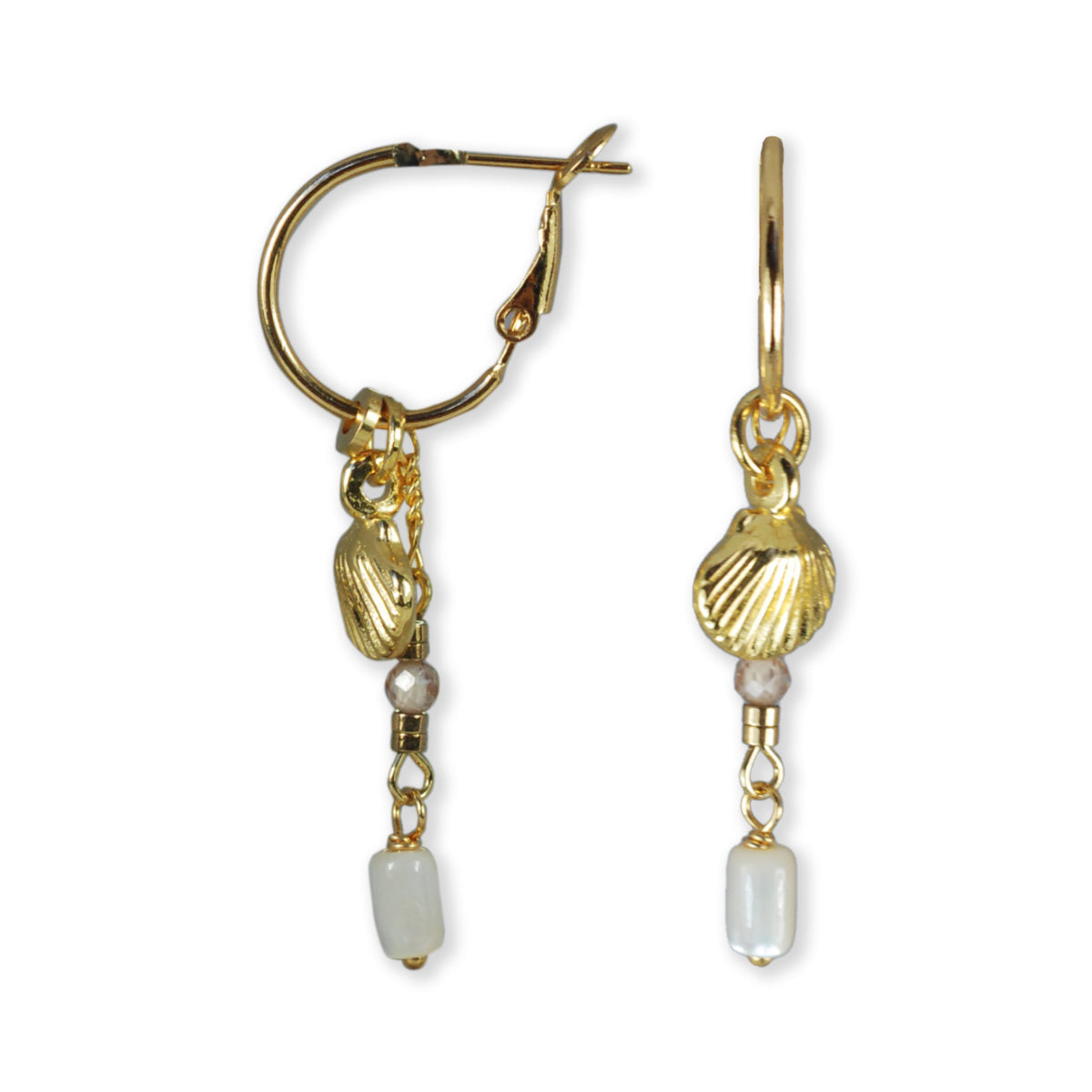 Nona Gold plated earrings with summer charms and pendants, dark green