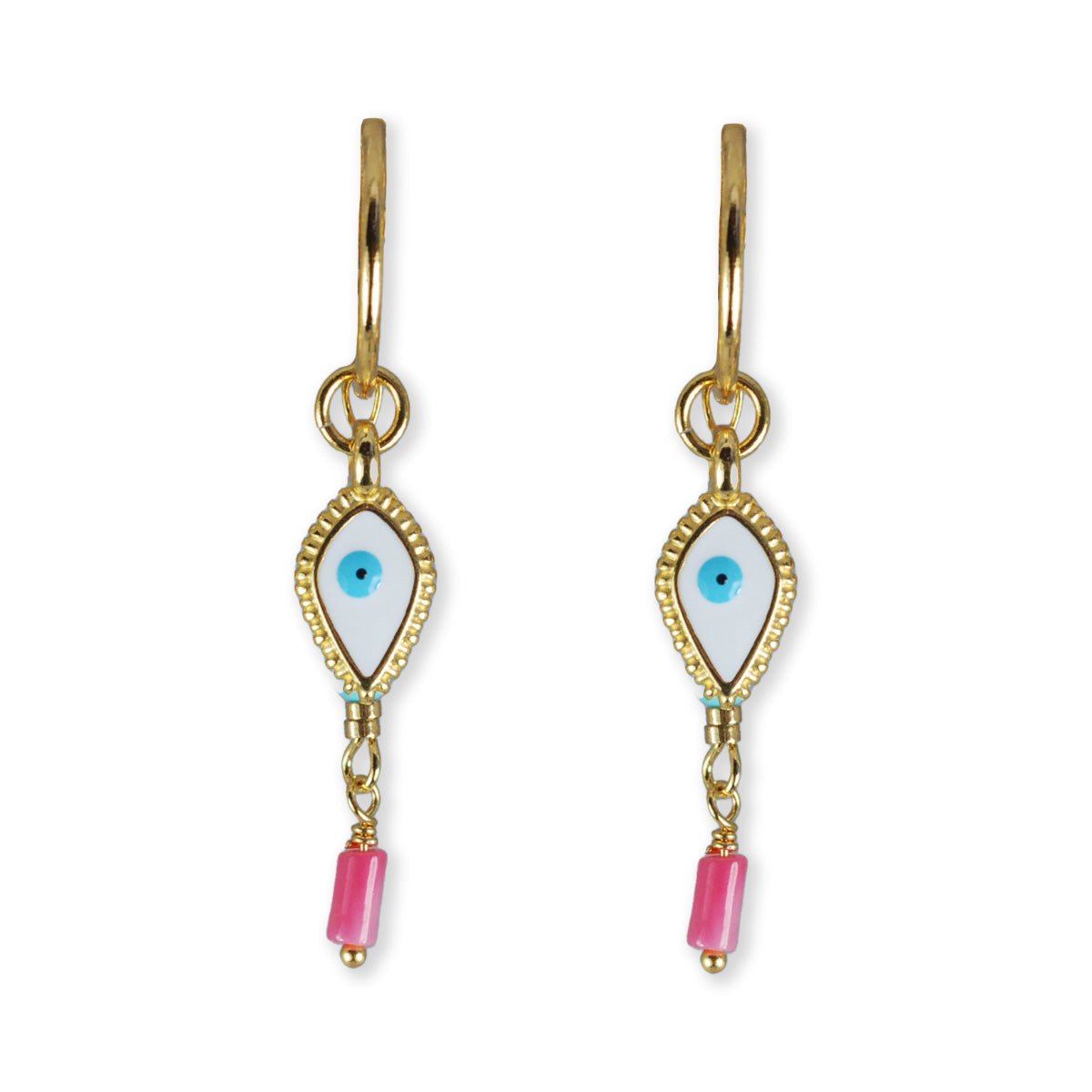 Nona Gold plated earrings with summer charms and pendants, dark green