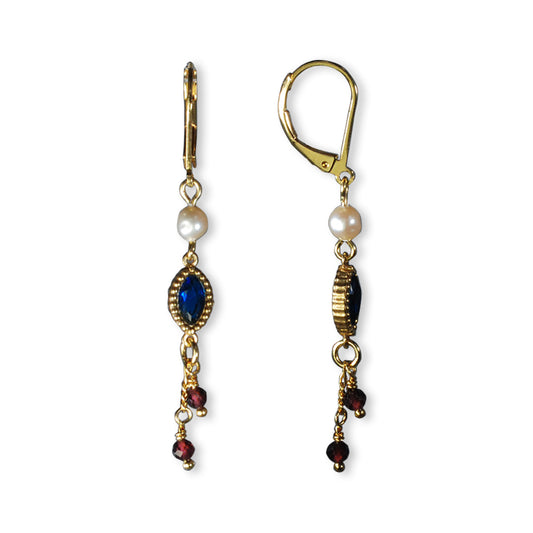 Nona earrings with varying elements, semi-precious green
