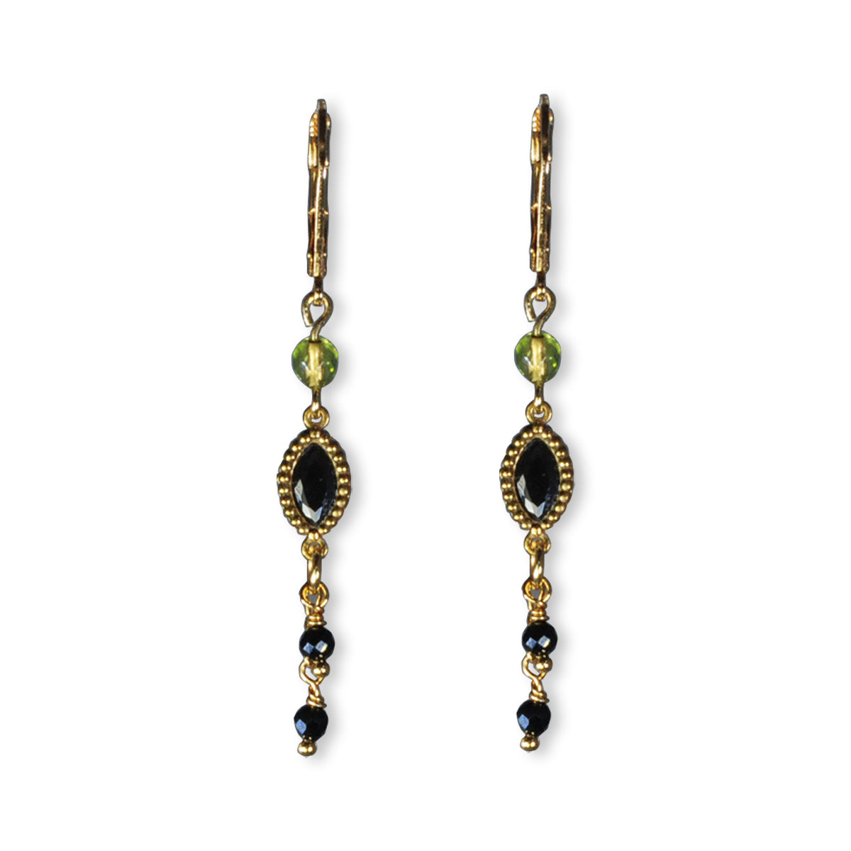 Nona Ohrringe mit verschiedenen Elementen, Halbedelstein grün