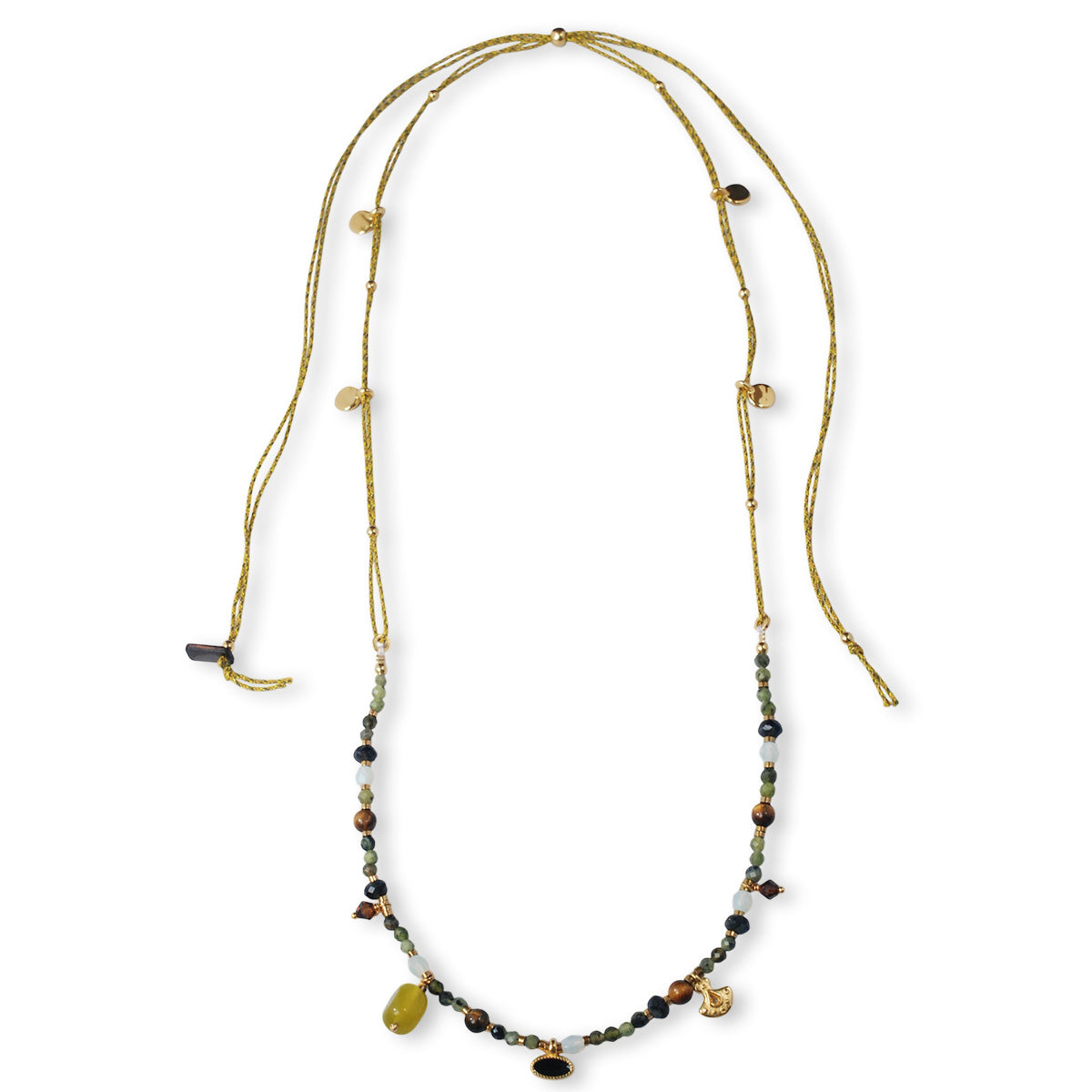 Nona necklace with semi-precious stones and small charms fuchsia/blue