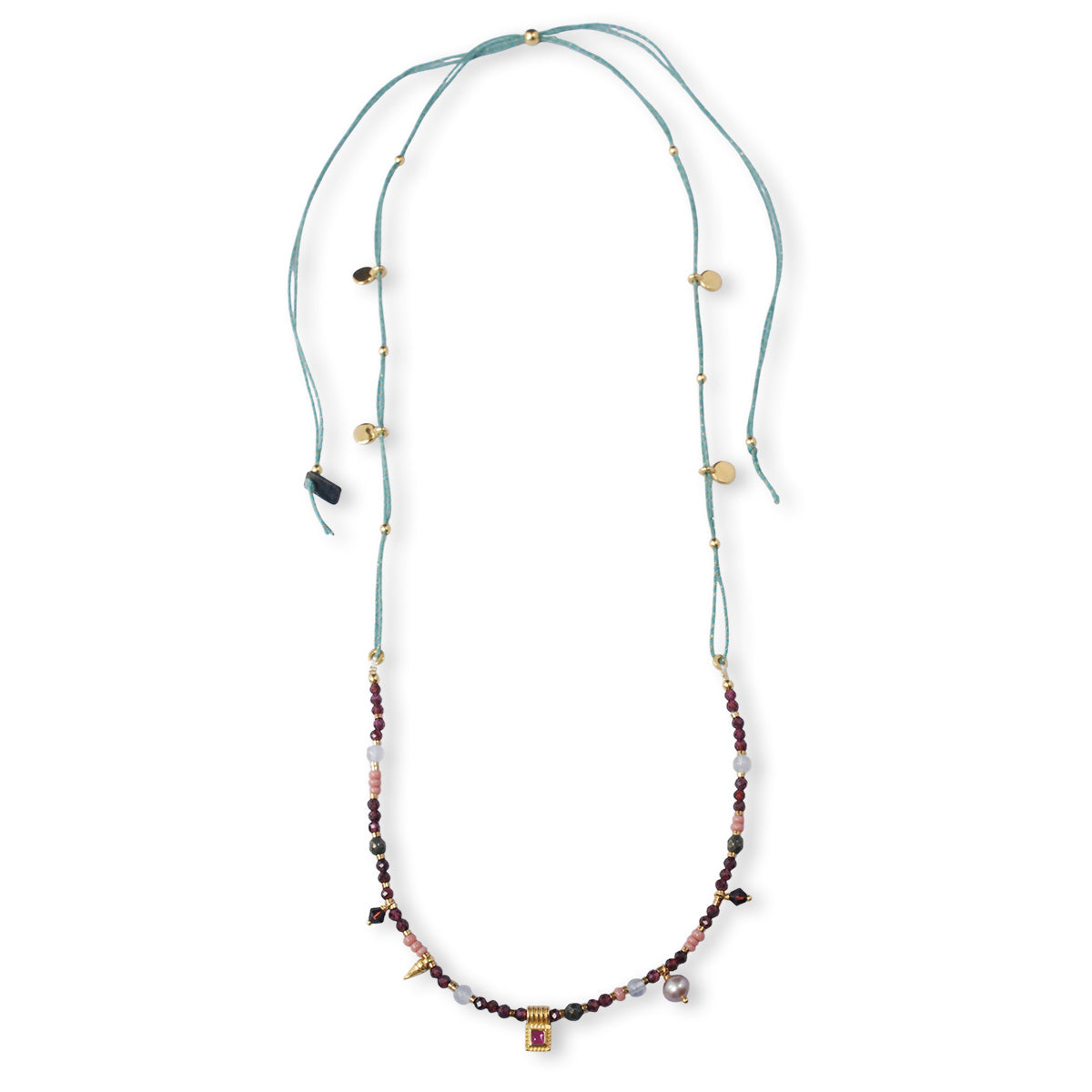 Nona Halskette mit Halbedelsteinen und kleinen Charms fuchsia/blau