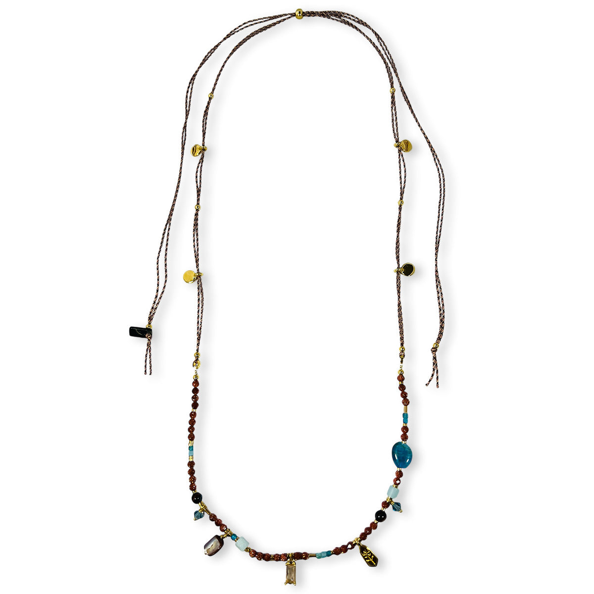 Nona Halskette mit Halbedelsteinen und kleinen Charms fuchsia/blau