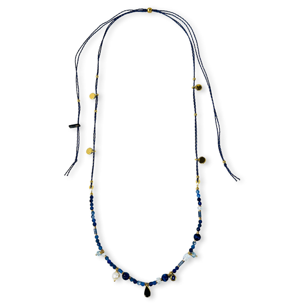 Nona Halskette mit Halbedelsteinen und kleinen Charms fuchsia/blau