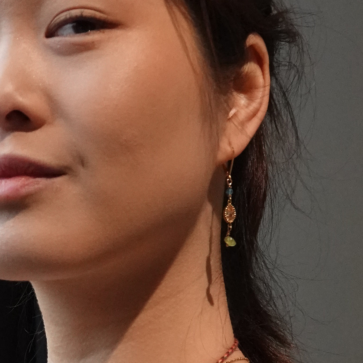 Nona earrings with varying elements, semi-precious