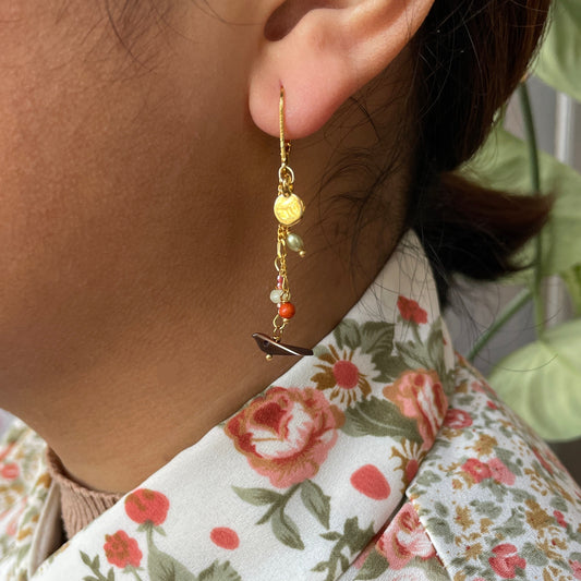 Nona earrings with semi-precious stones, Brown