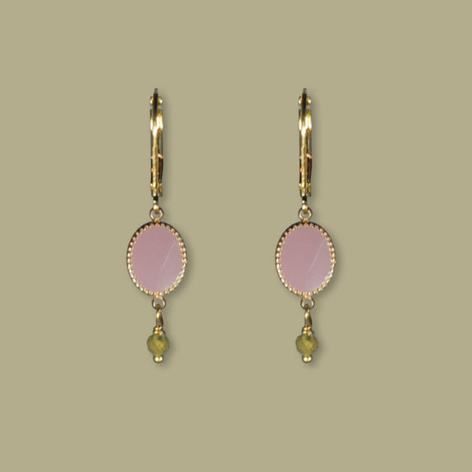 Nona earrings with varying elements, semi-precious green