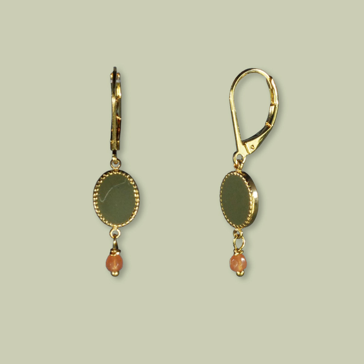 Nona Ohrringe mit verschiedenen Elementen, Halbedelstein grün