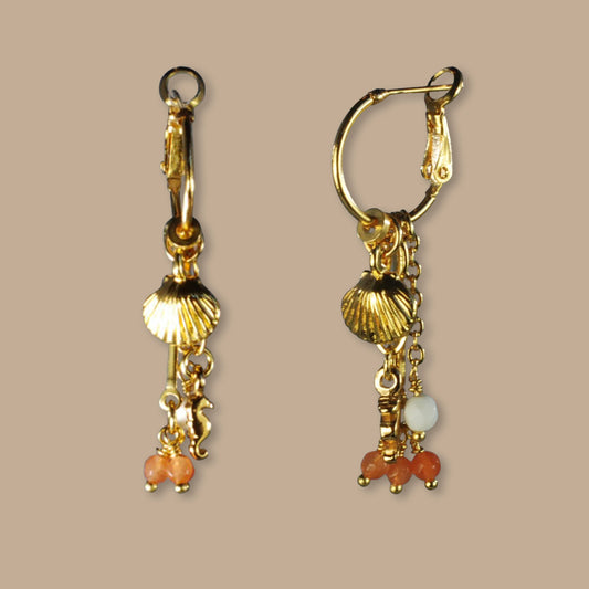 Nona earrings with varying elements, semi-precious green