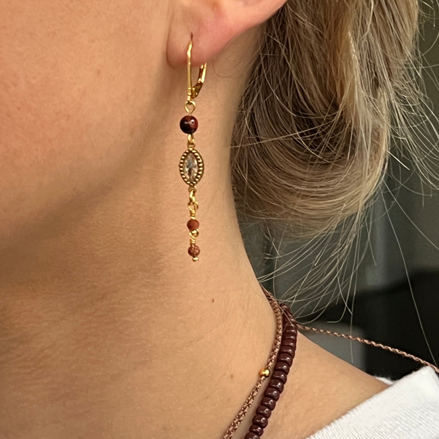 Nona Ohrringe mit verschiedenen Elementen, Halbedelstein grün