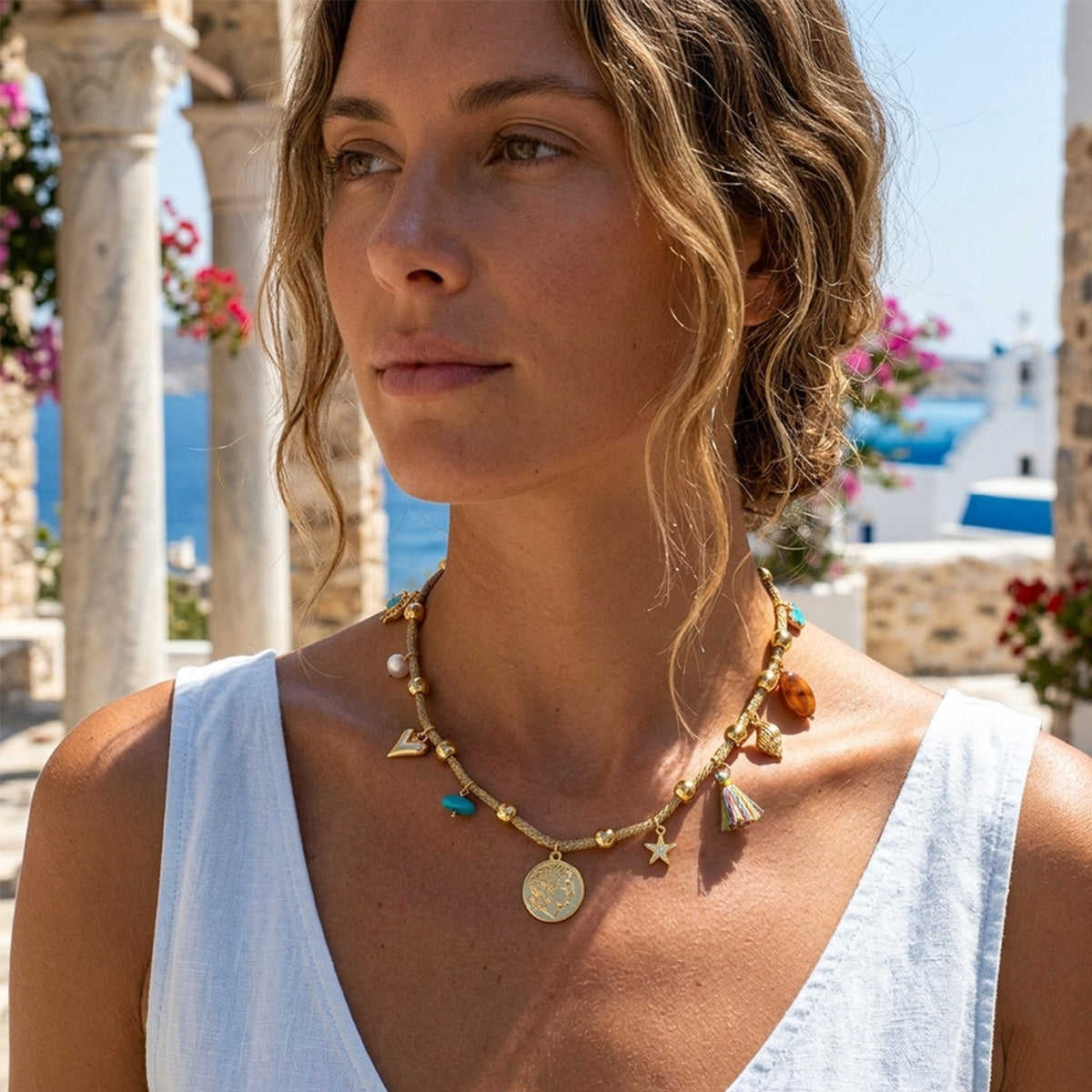 Charm ketting op dik koord