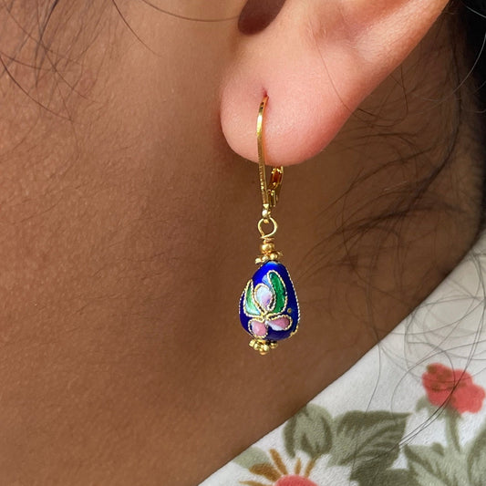 Earrings with enameled pendants blue