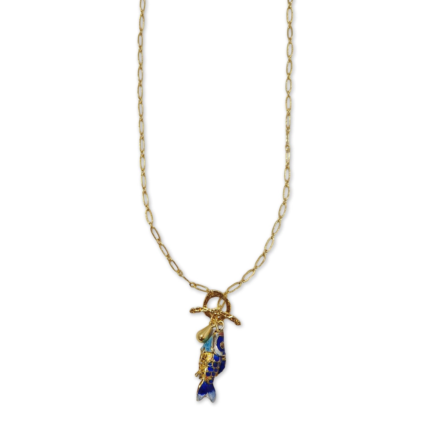 Reina necklace with fish, gold plated, 48 cm, light green