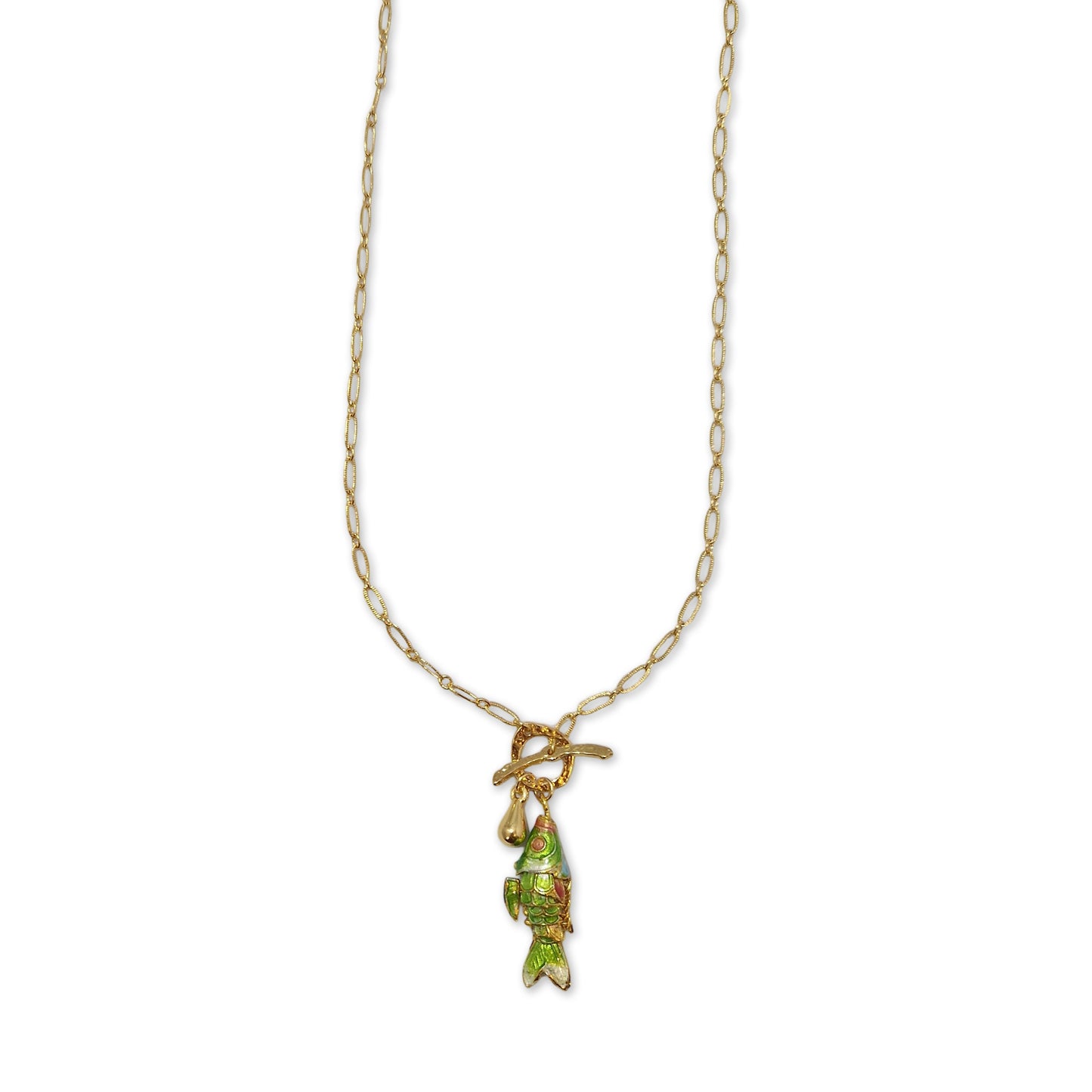 Reina necklace with fish, gold plated, 48 cm, light green