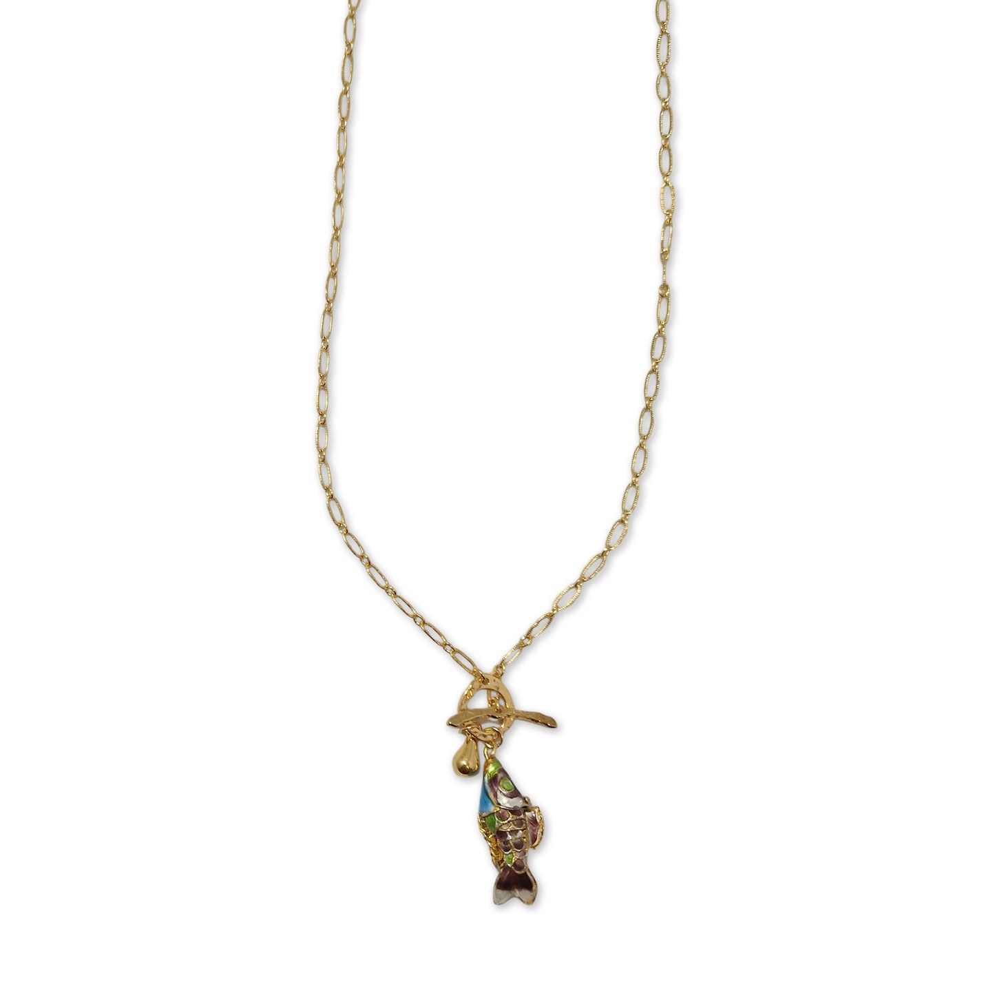 Reina necklace with fish, gold plated, 48 cm, light green