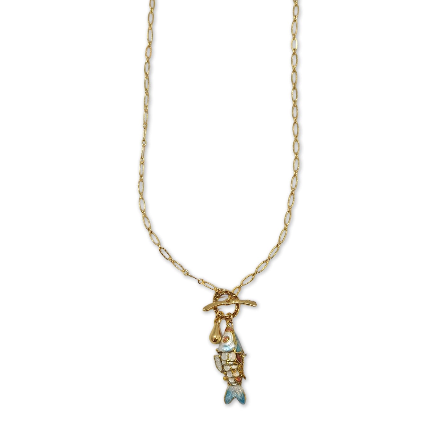 Reina necklace with fish, gold plated, 48 cm, light green