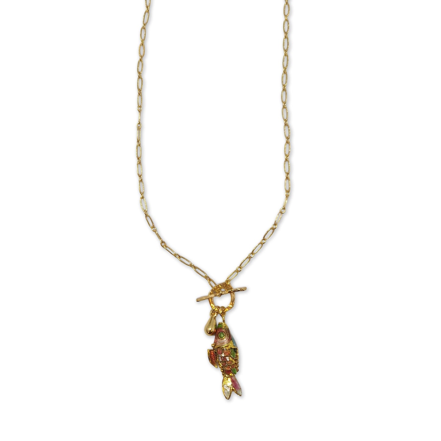Reina necklace with fish, gold plated, 48 cm, light green