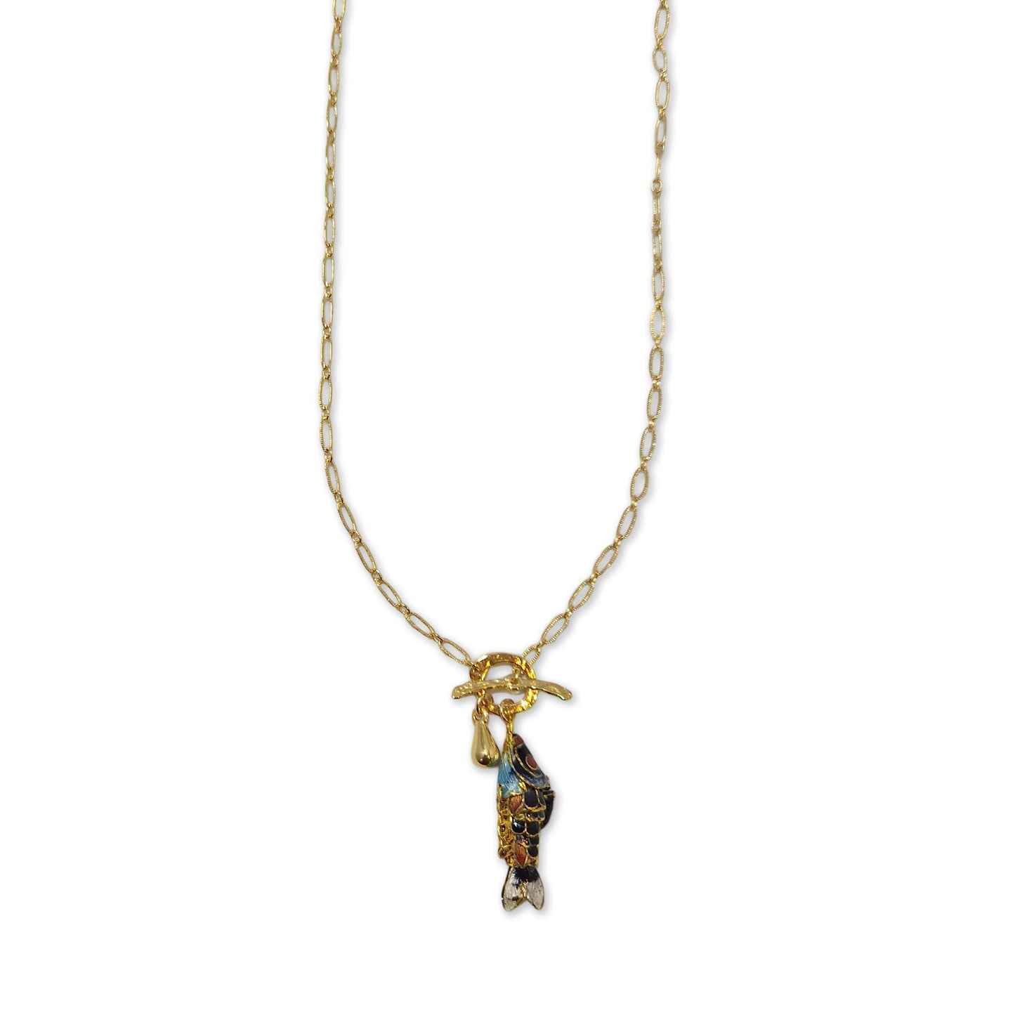 Reina necklace with fish, gold plated, 48 cm, light green