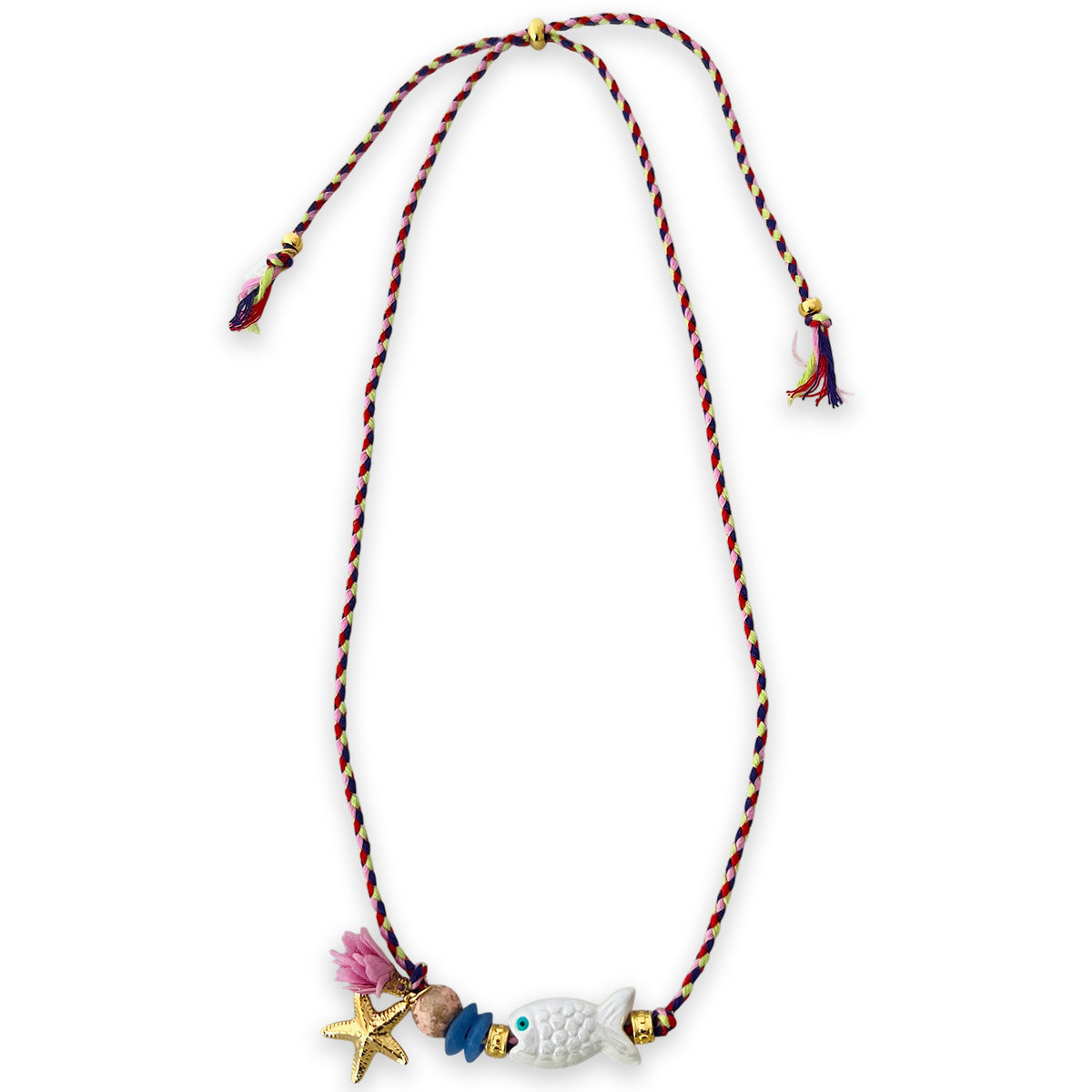 Colorful necklace with ceramic fish